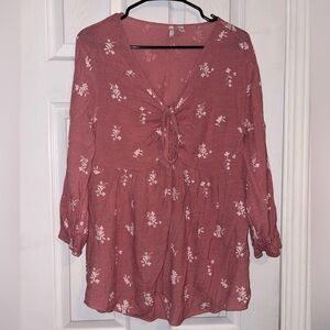 Cato Dusty Rose Top with Floral Design XL